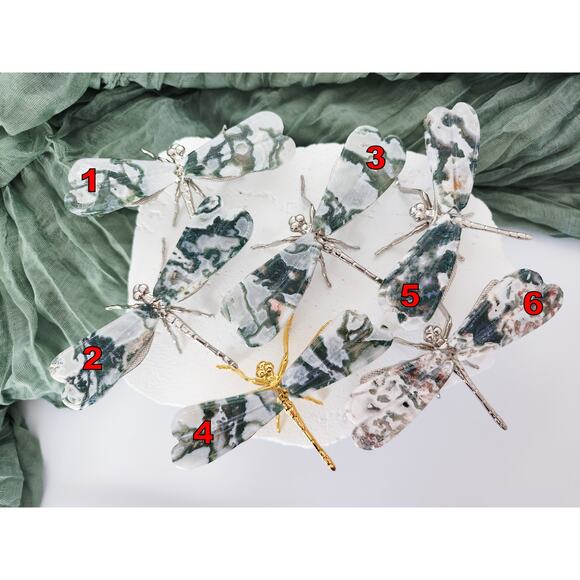 Moss Agate Dragonfly Wing Carving - Picture 11 of 12